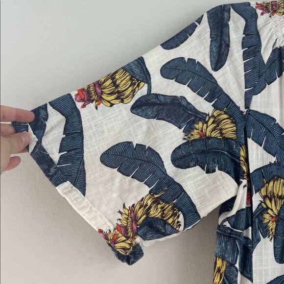 Desmond & Dempsey x H&M linen blend banana tree plant print button up midi dress - Picture 4 of 8